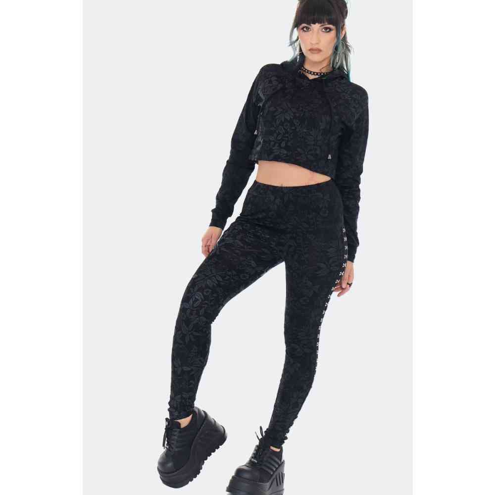 Jawbreaker - Cat Print With Side Trim Legging - Zwart